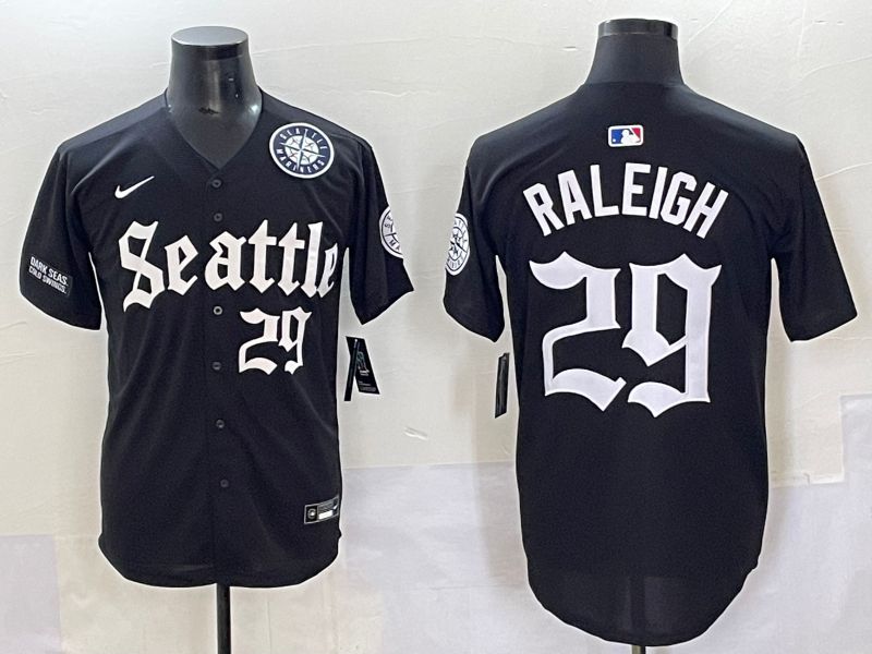 Men 2025 Seattle Mariners 29 Raleigh Black Five generations Joint Name Nike MLB Jersey style 62341